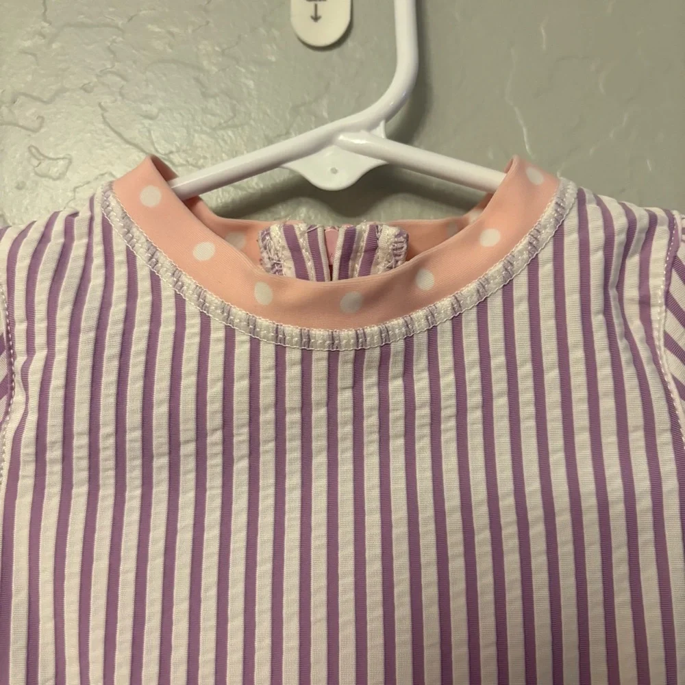 ⭐️Ruffle Butts purple white and pink peplum short sleeve swimsuit 3-6 months
